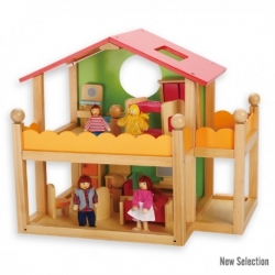 Apstatytas medinis lėlių namas  su baldais