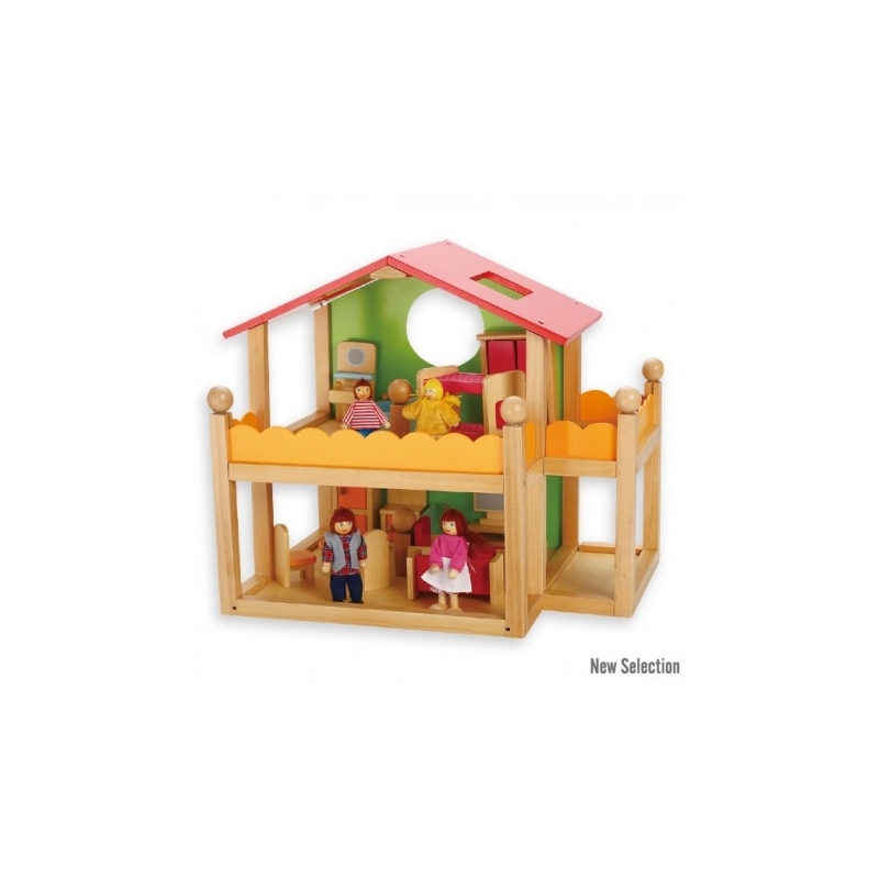 Apstatytas medinis lėlių namas  su baldais